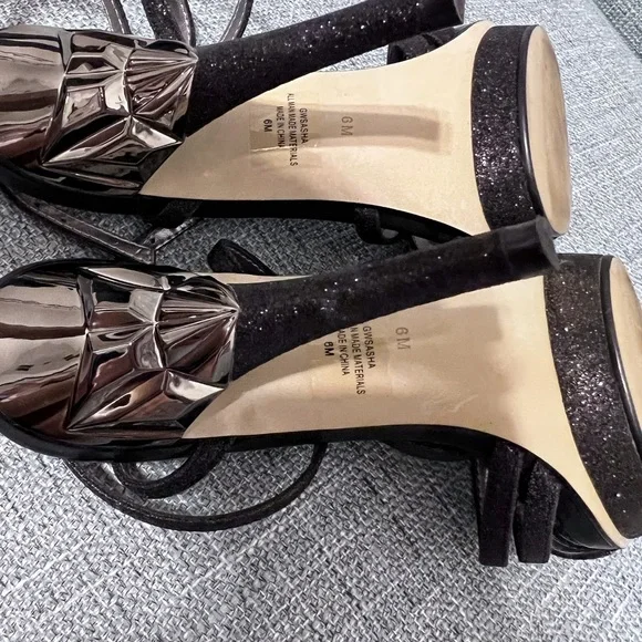 Guess Black Glitter Metallic Ankle Wrap Heels/Stilettos GW Sasha Size 6 - Picture 5 of 6